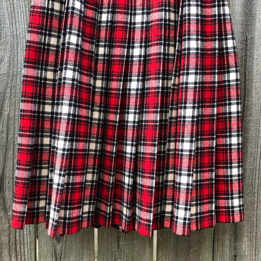 Pendleton Vintage 1950s Turnabout Skirt Virgin Wool Red Plaid Pleated Size S - Picture 3 of 15